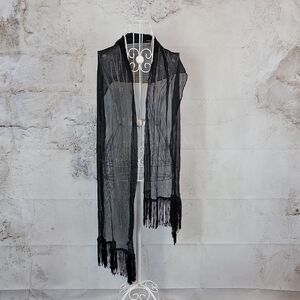 Mix It Scarf Or Wrap Black Sheer Metallic Thread With Fringe 17" X 72"